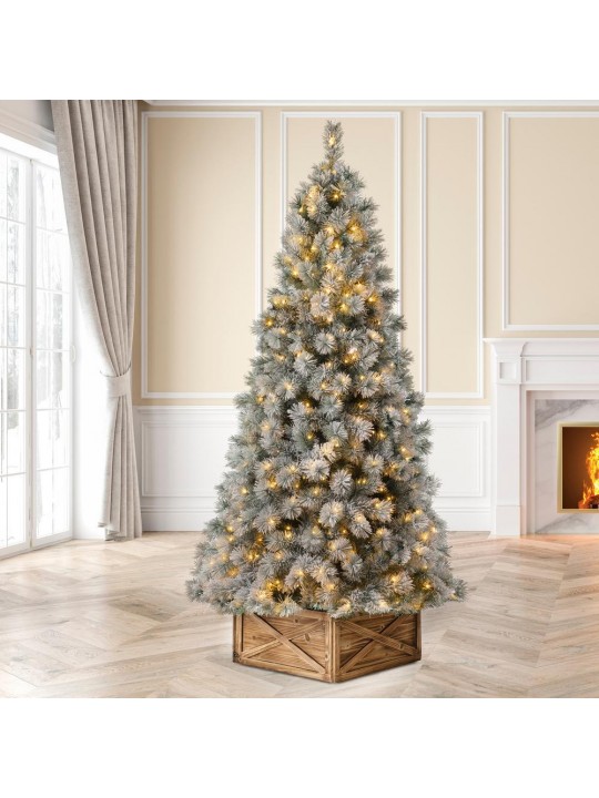 7.5 ft. Pre-Lit Snow Flocked Artificial Spruce Christmas Tree with 650 Warm White Lights