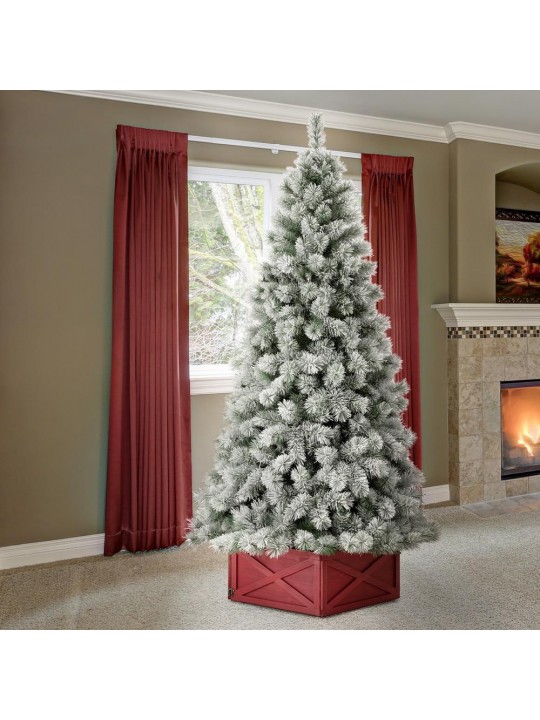 7.5 ft. Pre-Lit Snow Flocked Artificial Spruce Christmas Tree with 650 Warm White Lights