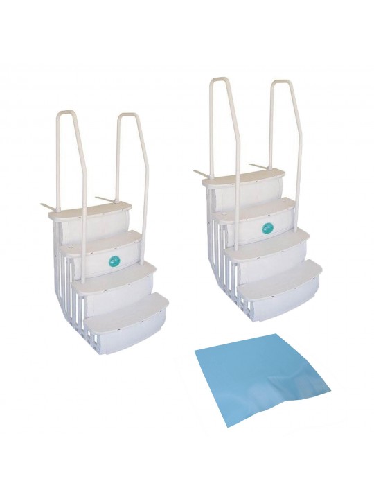 iStep Above Ground Swimming Pool Deck Step Ladders (2 Pack) + Mat