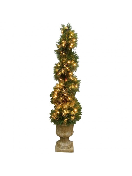 4.5 ft. Juniper Slim Spiral Tree with Decorative Urn with 150 Clear Lights