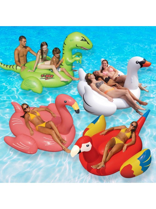 Animal Kingdom Extra Large Swimming Pool Floats Combo Value Pack: Swan, Flamingo, Parrot, and T-Rex