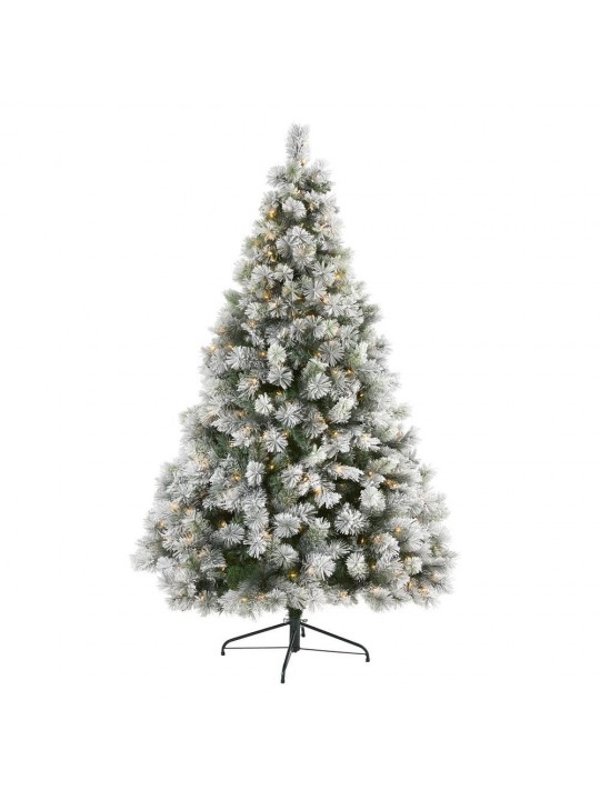 7 ft. Pre-Lit Flocked Oregon Pine Artificial Christmas Tree with 400 Clear Lights