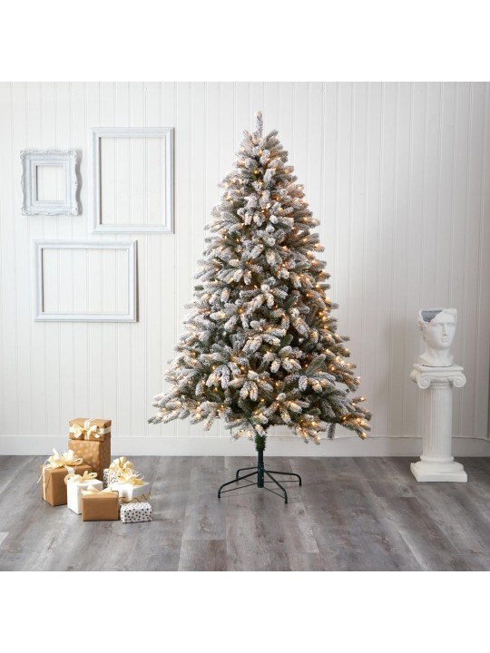 7.5 ft. Pre-Lit Flocked South Carolina Spruce Artificial Christmas Tree with 600 Clear Lights