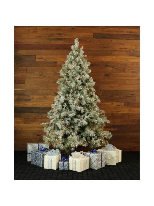 9 ft. Pre-Lit Glistening Pine Artificial Christmas Tree with Pine Cones 1350 Clear Lights and EZ Connect