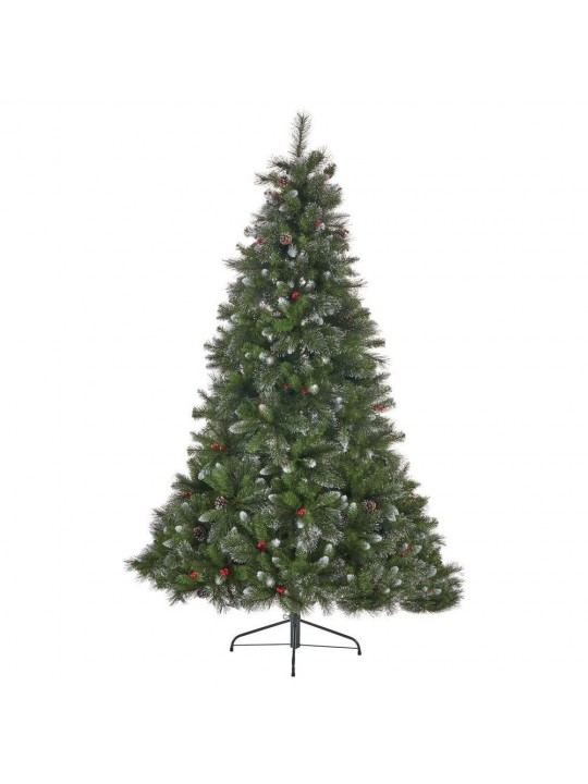 7 ft. Unlit Mixed Spruce Hinged Artificial Christmas Tree with Glitter Branches, Berries and Pinecones