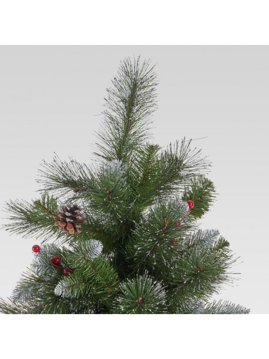 7 ft. Unlit Mixed Spruce Hinged Artificial Christmas Tree with Glitter Branches, Berries and Pinecones