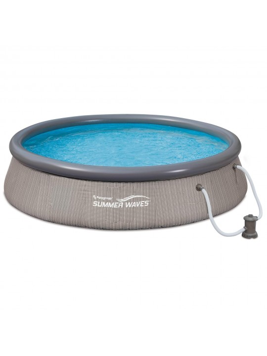12ft x 36in Quick Set Ring Above Ground Pool with Pump, Gray Wicker