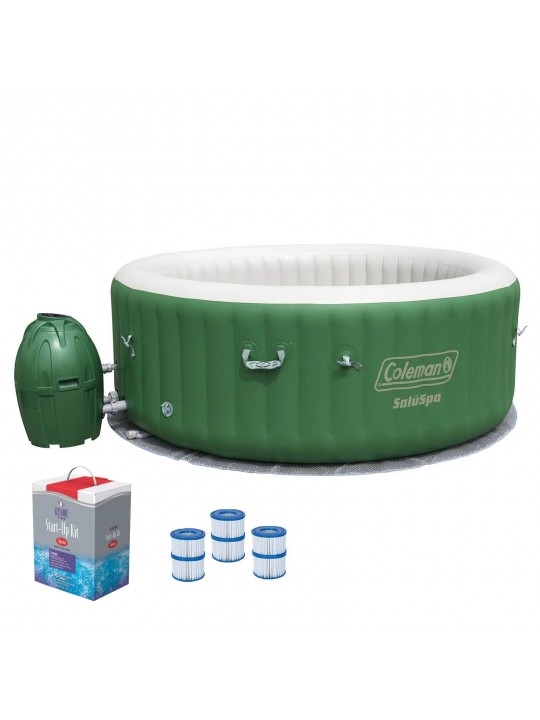 SaluSpa 6 Person Inflatable Outdoor Spa, Filters, & Chlorine Starter Kit