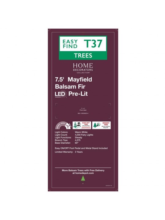 7.5 ft. Mayfield Balsam Fir LED Pre-Lit Artificial Christmas Tree with 4000 Warm White Lights
