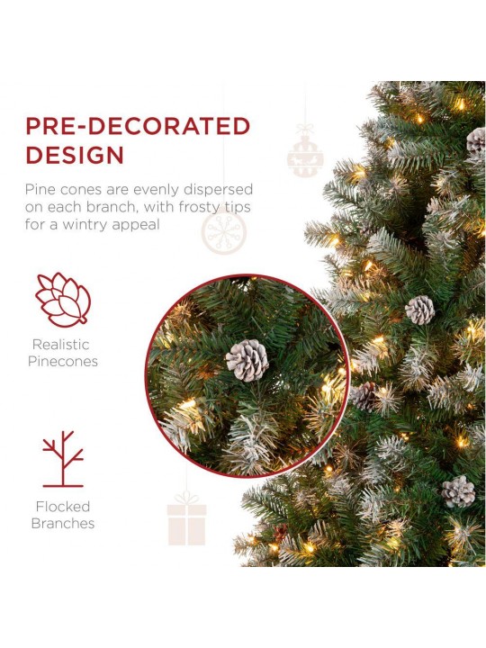 9ft. Pre-Lit Incandescent Flocked Pre-Decorated Artificial Christmas Tree with 850 Warm White Lights