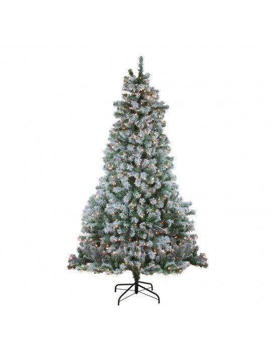 90 in. Pre-Lit Flocked Winema Pine Artificial Christmas Tree - Clear Lights