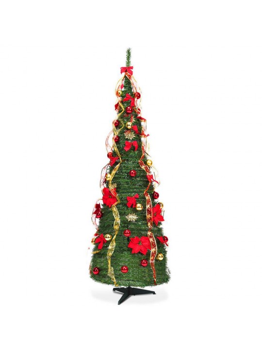 6 ft. Green Pre-Lit LED Pop-Up Artificial Christmas Tree with 250 Warm White Lights, Bows, Balls and Ribbon
