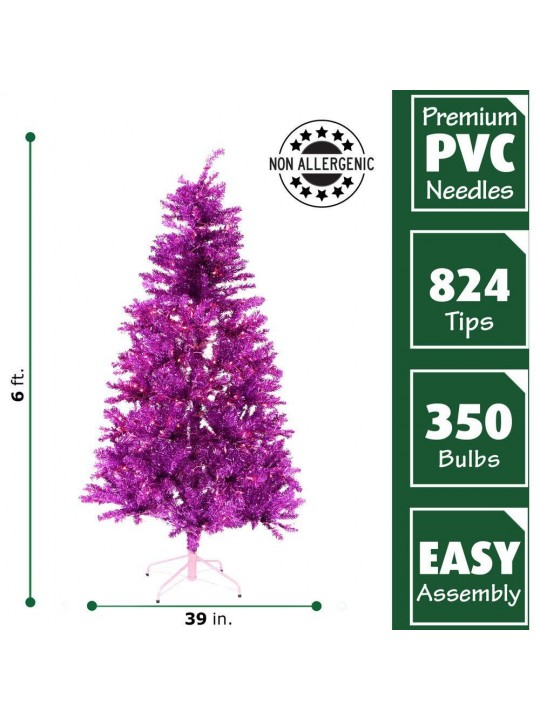 6 ft. Festive Pink Tinsel Christmas Tree with Clear Lighting