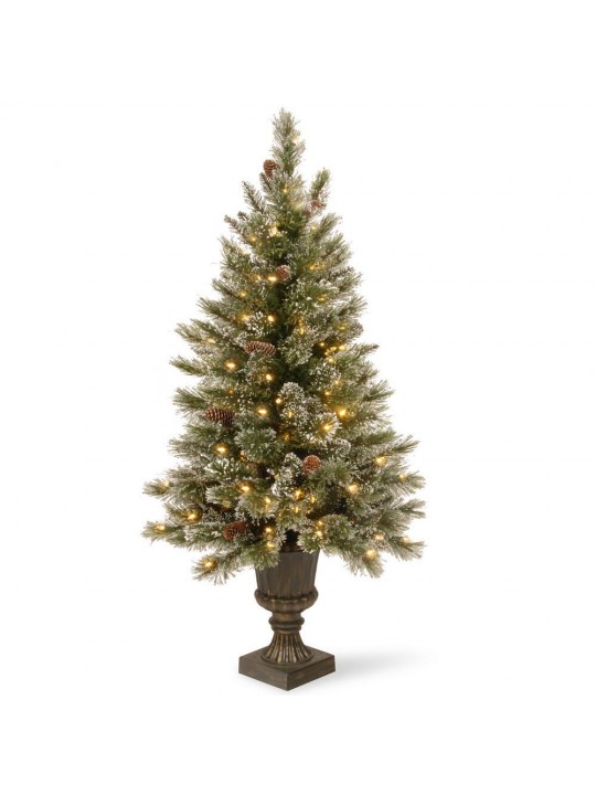 5 ft. Glittery Bristle Entrance Artificial Christmas Tree with Clear Lights