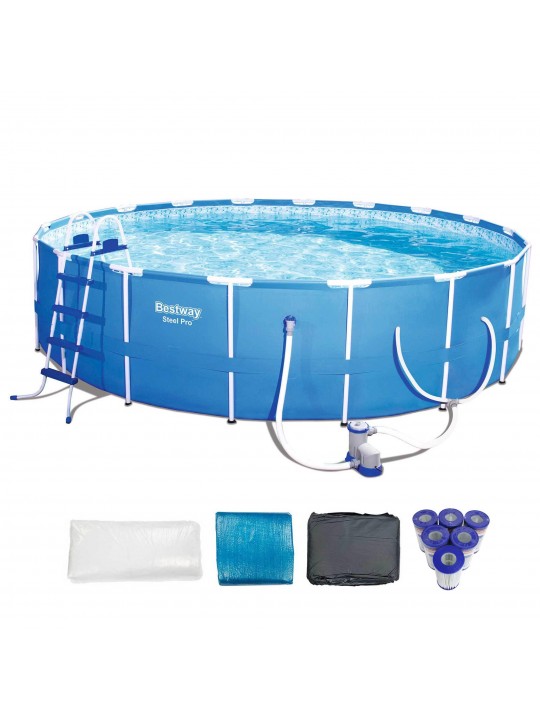 18ft x 48in Steel Pro Frame Pool Set & 6 Replacement Cartridges