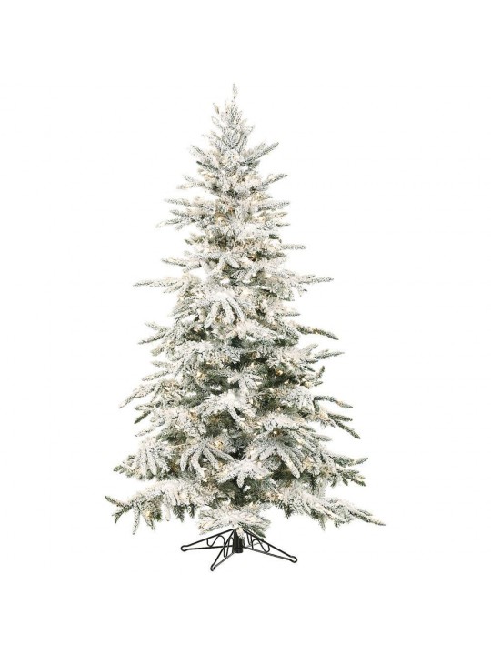 7.5 ft. Pre-lit LED Flocked Mountain Pine Artificial Christmas Tree with 550 Clear String Lights
