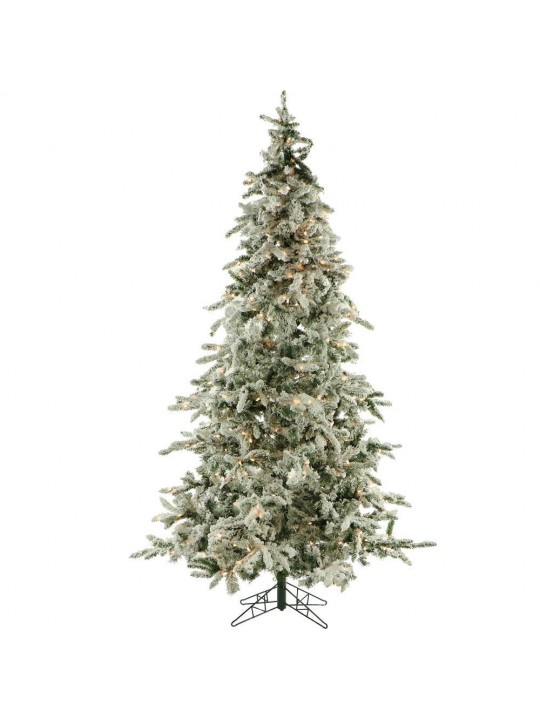 7.5 ft. Pre-lit LED Flocked Mountain Pine Artificial Christmas Tree with 550 Clear String Lights