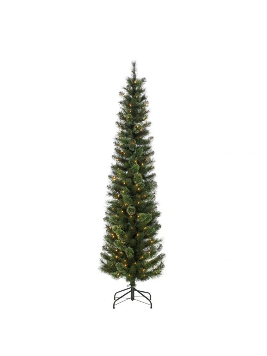 7.5 ft. Hard Mixed Needle Cashmere Pencil Artificial Christmas Tree with 200 Clear Lights